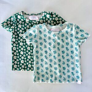 SweetHoney Ribbed Tee Bundle | Floral Print Tops | Green + Teal | 3T
